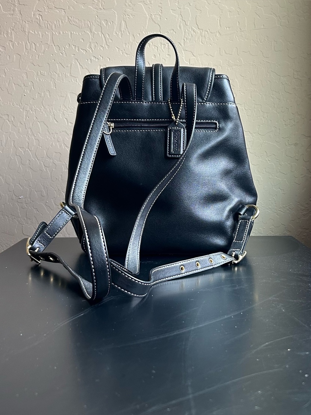Coach Legacy Studio Black Leather Drawstring Backpack - Picture 7 of 9